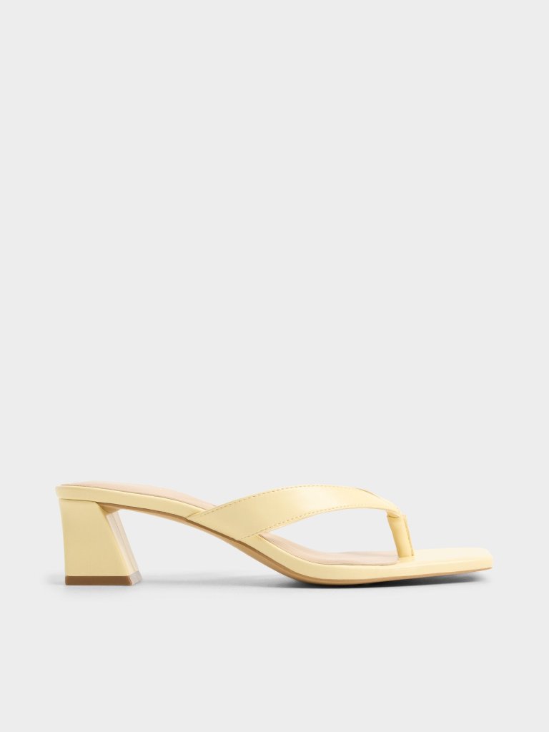 Aldo Pale Yellow Minimalist Thong Mid-Heel Sandals